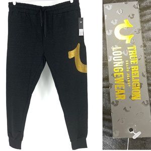 TRUE RELIGION NWT MEN’S JOGGER LOUNGE WEAR SWEAT PANTS CHARCOAL GRAY GOLD